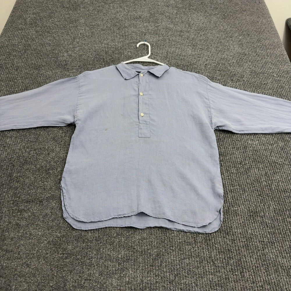 Ralph Lauren Sport Shirt Womens 6 Blue Linen Henley Pullover Long Sleeve Casual